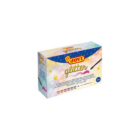 SET 6 BOTES 55 ML TEMPERA GLITTER COLORES SURTIDOS + PINCEL