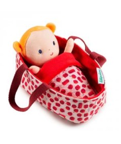 MUÑECA TELA BEBE AGATHA CON CAPAZO REVERSIBLE